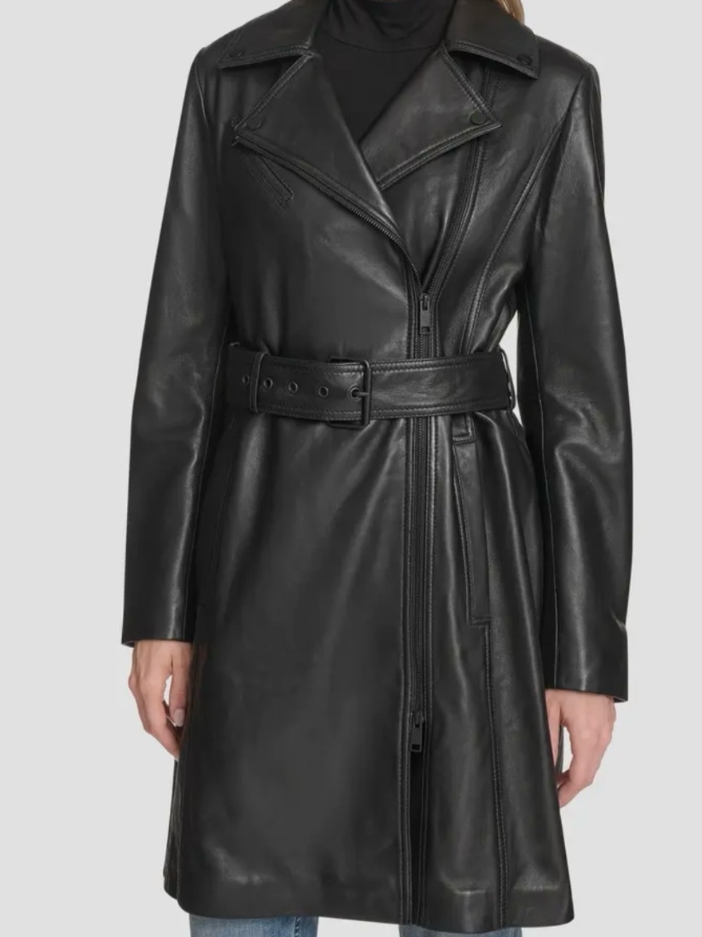 Andrew Marc Jacqui Leather Trench Coat NWOT Size Large